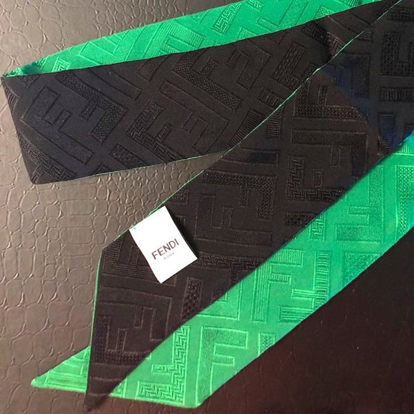 Brand New Fendi FF Logo Print Wrappy  Green Black - Picture 3 of 4